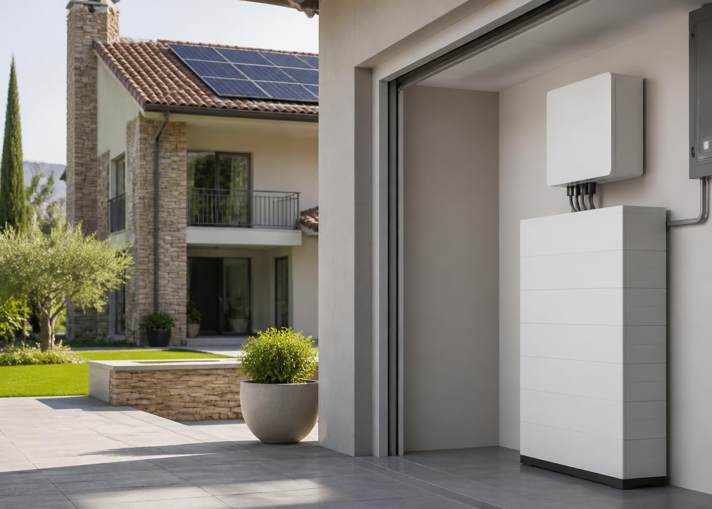 Abitazione con impianto fotovoltaico e unità di accumulo installata